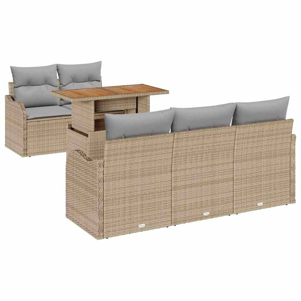 Ensemble de canapé de jardin 6 pcs beige poly rotin
