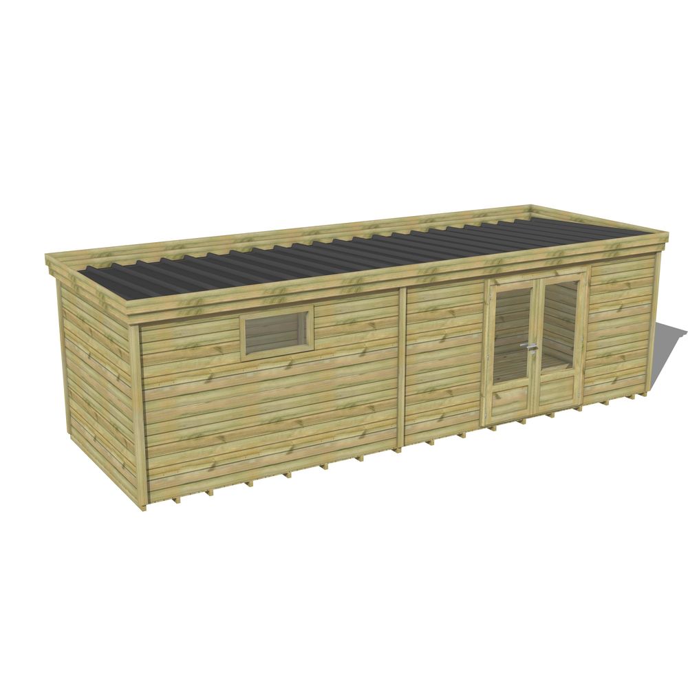 Abri de jardin bois pin traité autoclave 27mm - 7,695x2,64m / 20m2 - bac acier - plancher bois
