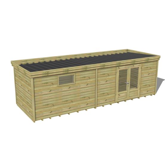 Abri de jardin bois pin traité autoclave 27mm - 7,695x2,64m / 20m2 - bac acier - plancher bois