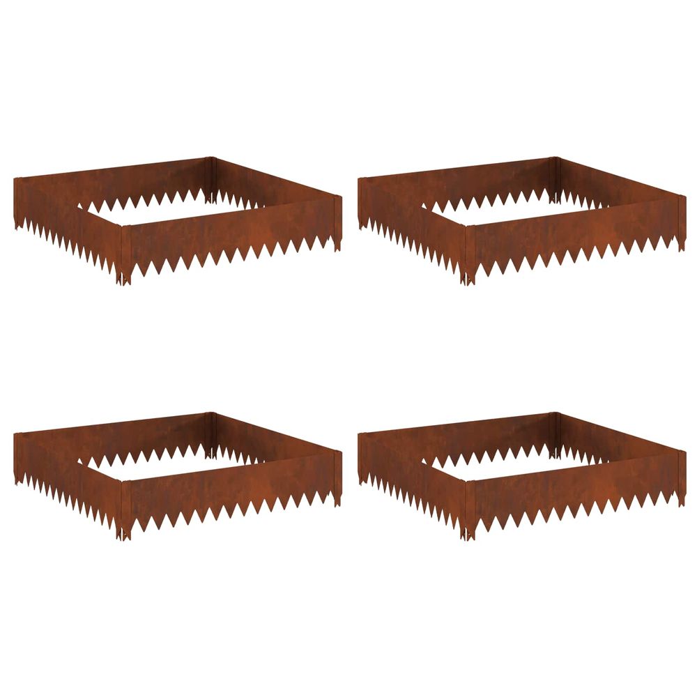 Bordure de pelouse 4 pc 100 x 100 x 20 cm acier rouillé