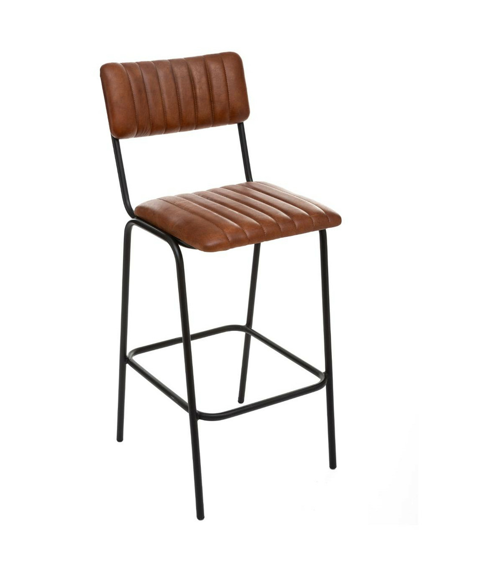 Chaise tabouret de bar en métal et cuir marron cognac
