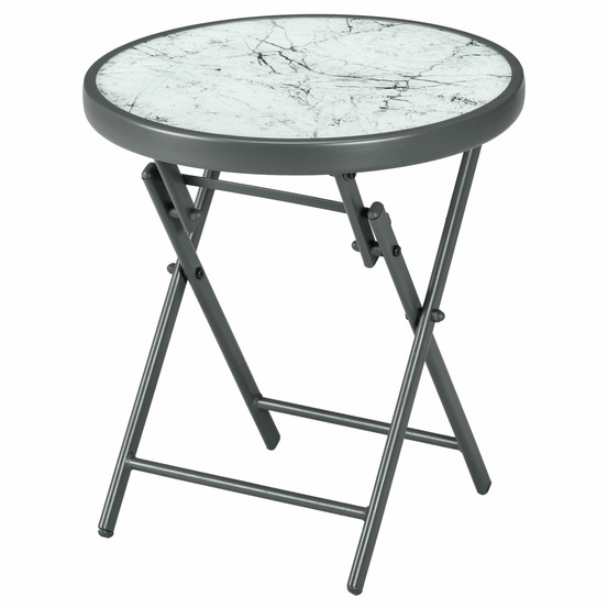 Table d'appoint pliante d'extérieur, plateau en verre trempé, pour terrasse, 45 x 45 x 50 cm, blanche