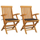 Chaises de jardin avec coussins taupe 2 pcs bois de teck massif