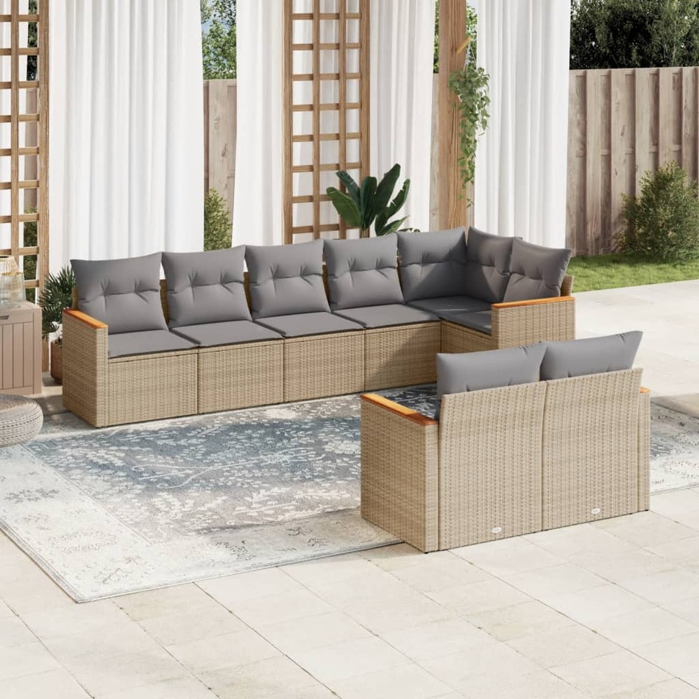 Salon de jardin avec coussins 8pcs mélange beige résine tressée