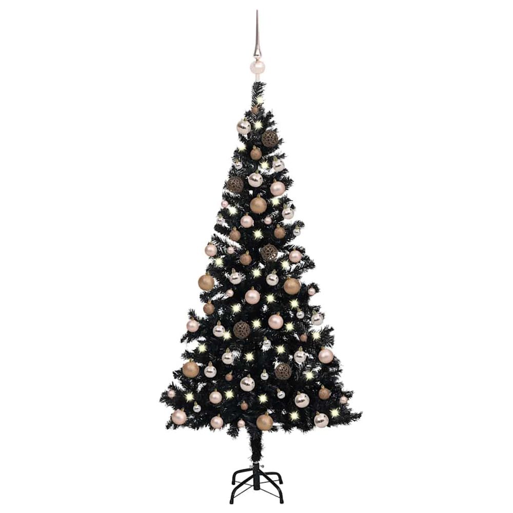 Arbre de noël artificiel pré-éclairé et boules noir 180 cm pvc
