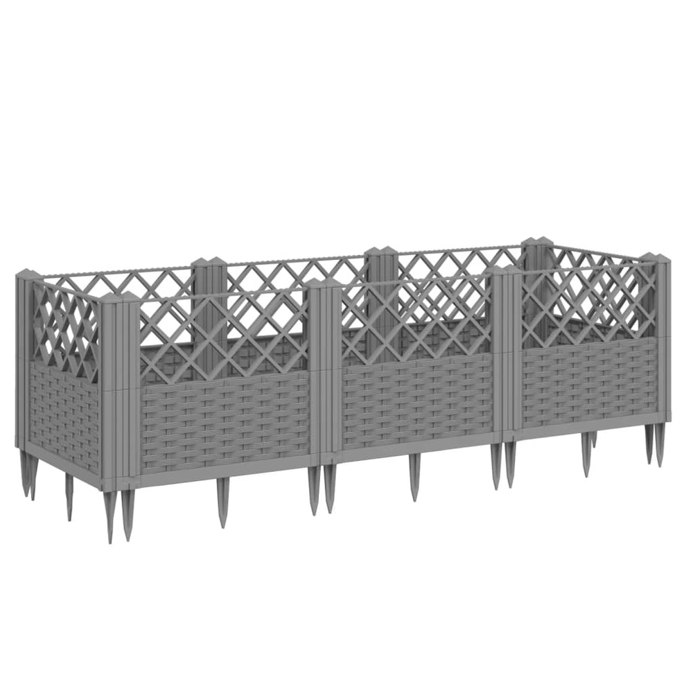 Jardinière bac lit surélevé plantes fleurs terrasse jardin avec piquets clair 123,5 x 43,5 x 43,5 cm pp gris