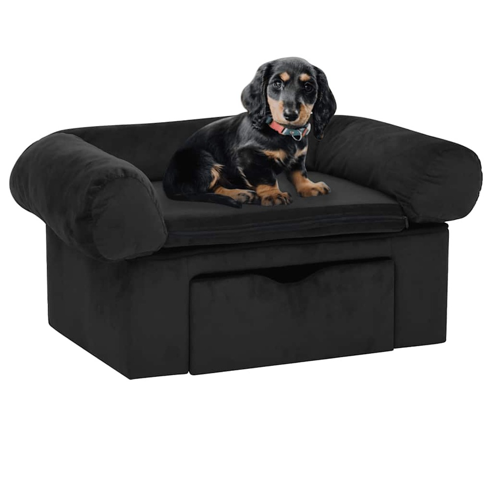 Canapé pour chien avec tiroir noir 75x50x38 cm peluche