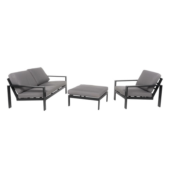 Home deluxe - ensemble de meubles de jardin - rio - noir, taille : m - composé de 1x tabouret, 1x fauteuil 1x canapé - coussins