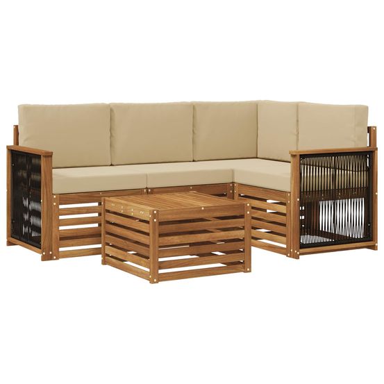 Ensemble de canapés d'extérieur 5 pc naturel et beige polyester