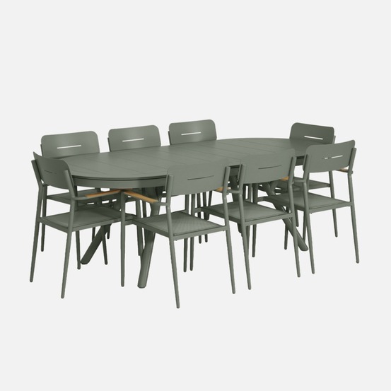 Table de jardin ovale extensible aluminium + 8 assises - metora / fira