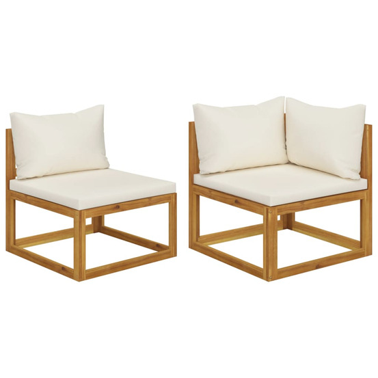 Ensemble de canapés 2 pcs et coussins blanc crème acacia solide