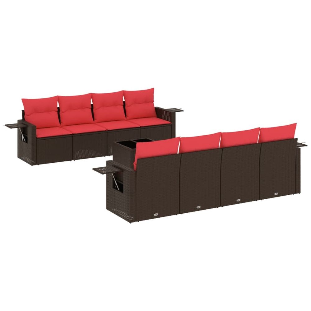 Ensemble de canapé de jardin 9 pcs avec coussins marron