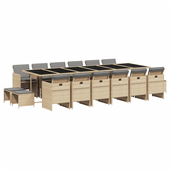 Ensemble à manger de jardin et coussins 17 pcs mélange beige