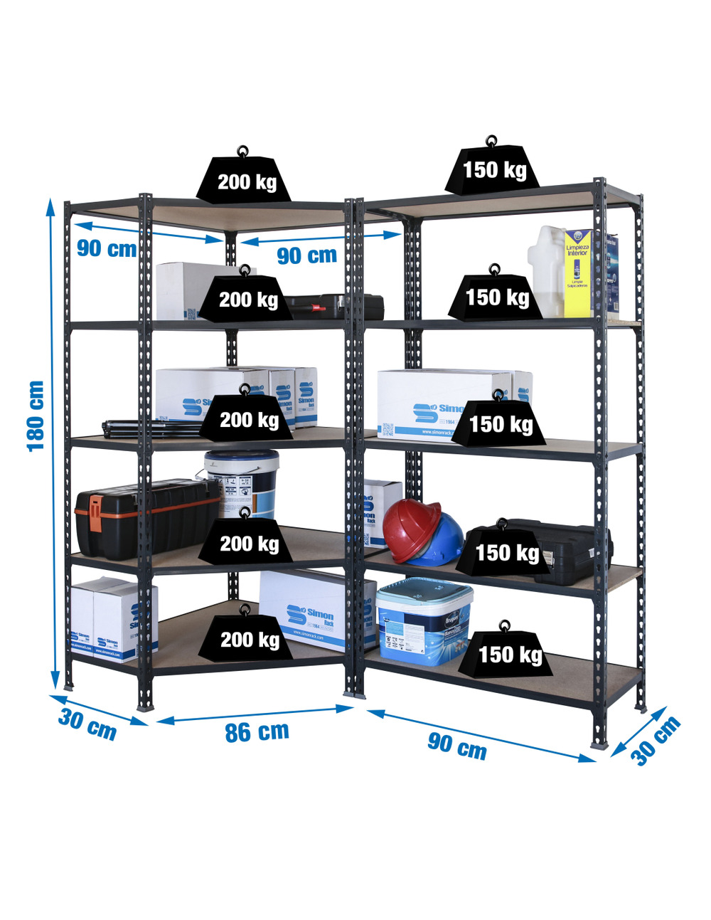 Etagère légère sans vis pack maderclick corner 5/300 +1 mader 5/300 an/bois antracite/bois 1800x1800x300 - simonrack