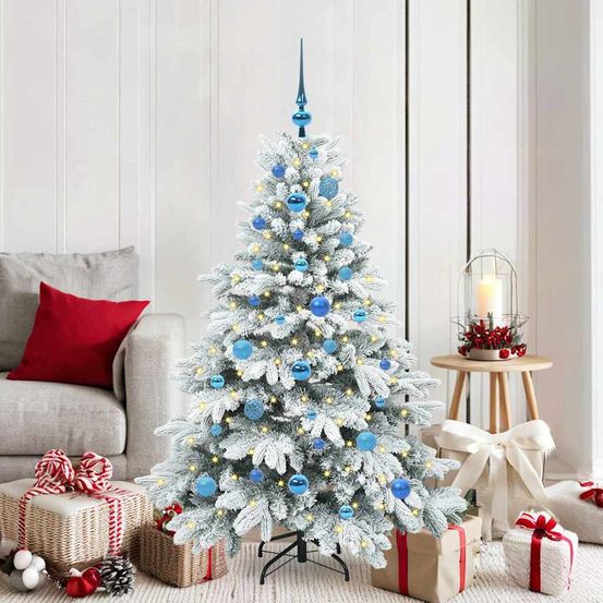 Sapin de noël tout-en-un 150 cm, décoré avec 150 lumières led scintillantes et 61 boules