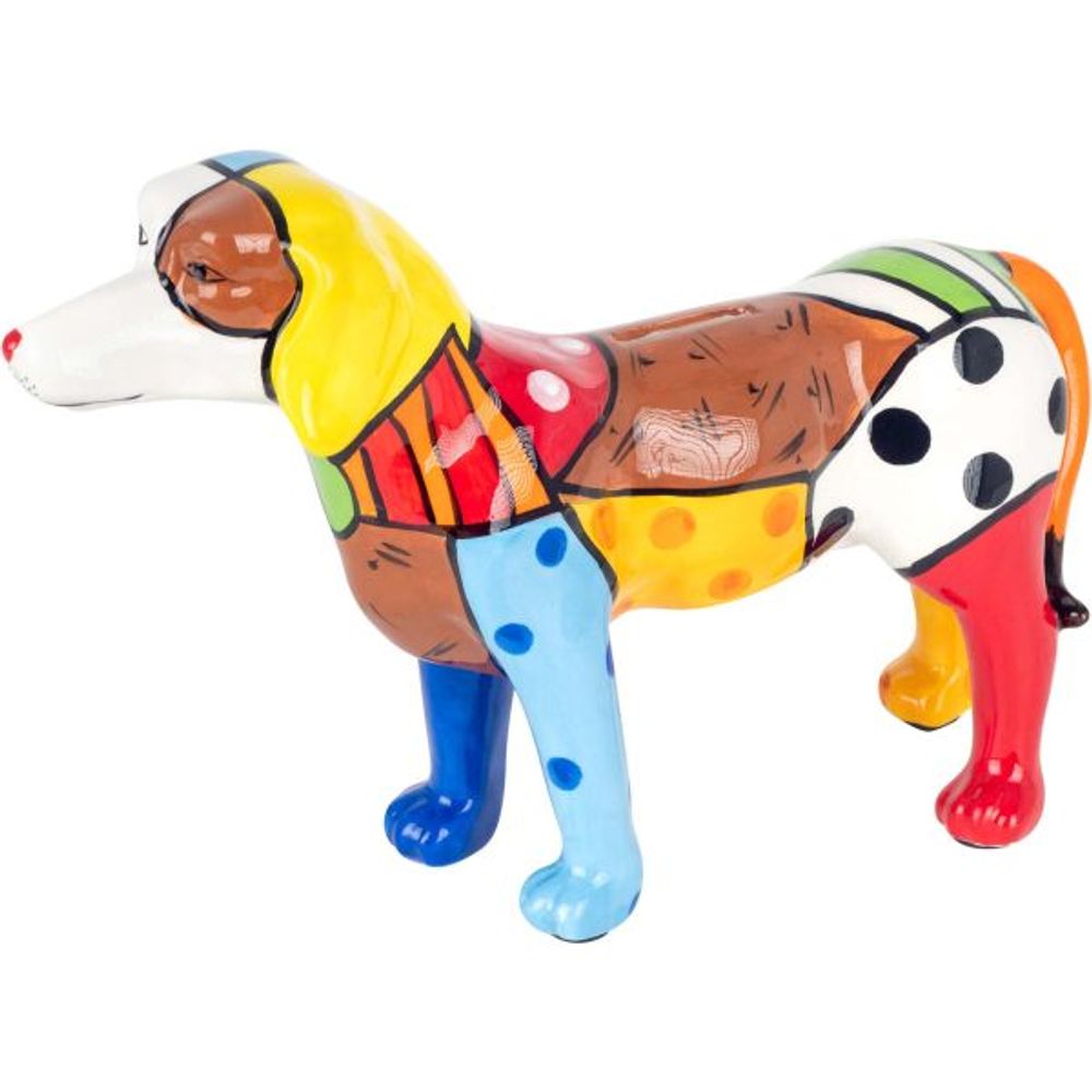 Tirelire en dolomite peinture multicolore chien