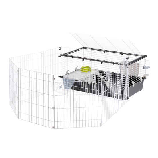 Ferplast cage lapin parkhome 100, cochon d'inde, avec enclos pour lapins domestiques, niche et abreuvoir, 95 x 177,5 x h 56 cm, en
