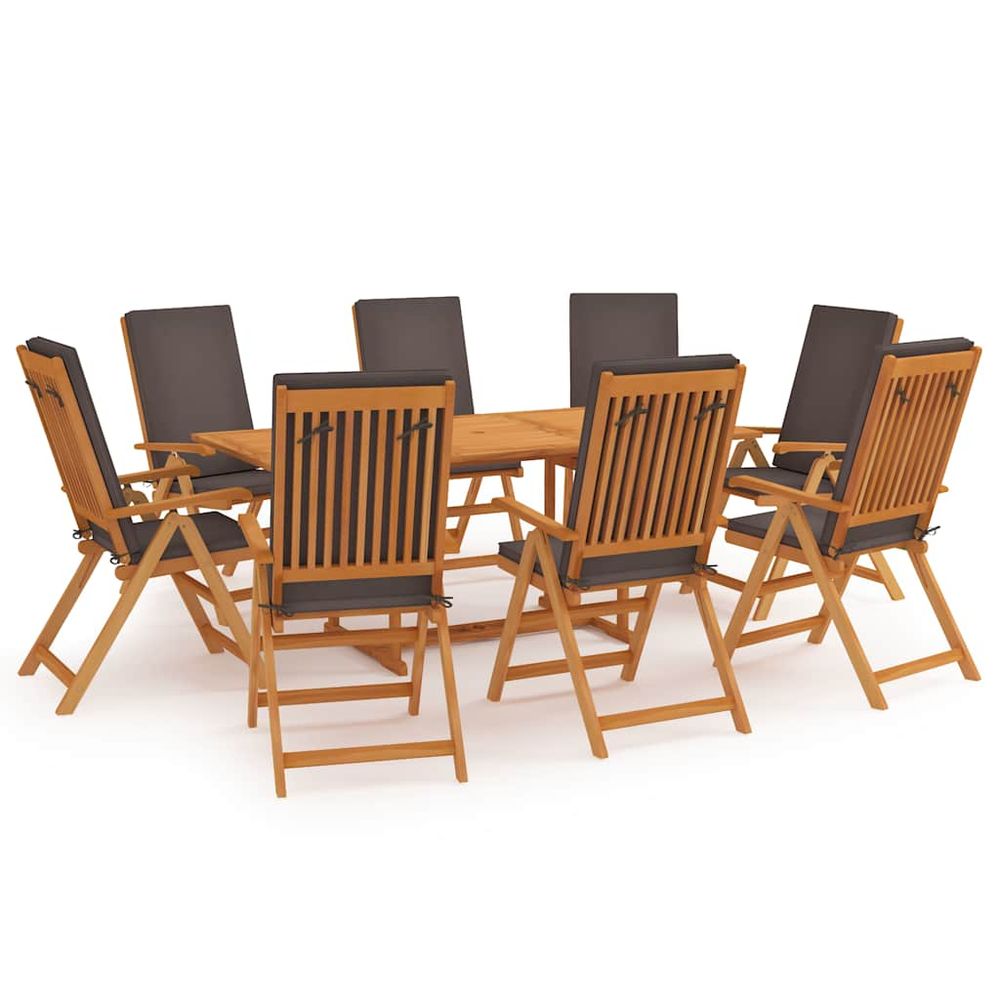 Ensemble à manger de jardin 9pcs coussins bois teck massif gris