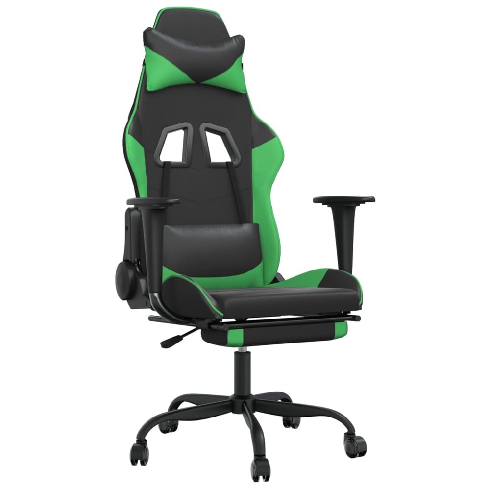 Chaise de jeu avec repose-pied noir et vert similicuir