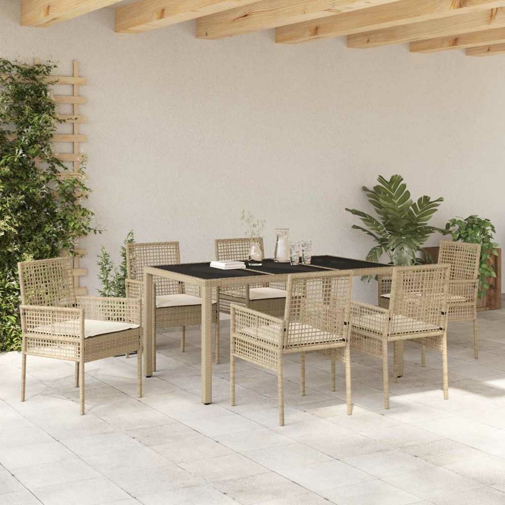 Ensemble de salle à manger pour jardin 7 pcs beige polyrotin