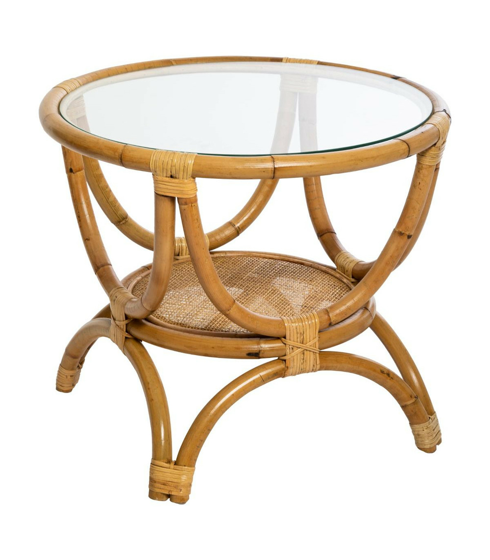 Table d'appoint en rotin et verre trempé d 59 cm