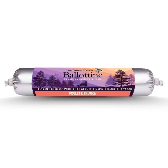 Ballottine fraîche au saumon – saucisse naturelle, repas humide complet pour chat et chaton – 12 x 100 g