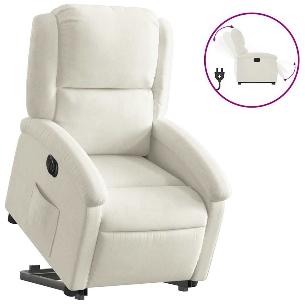 Fauteuil inclinable électrique crème velours