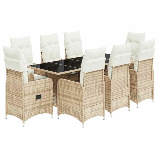 Ensemble de bistro de jardin 9 pcs coussins beige poly rotin