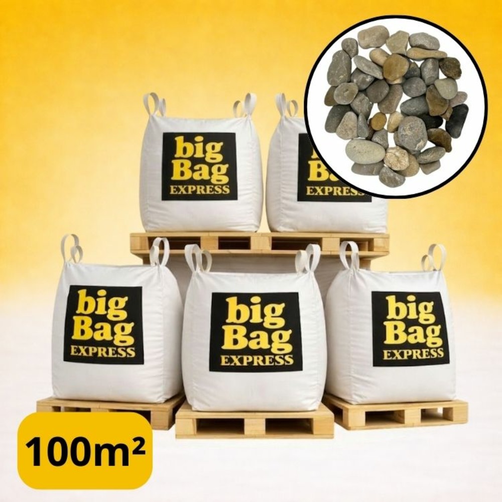 Pack 5 x big bag de +/- 1,5t ≃ 100m² galet roulé lavé gris silico-calcaire ø 10/20 mm - livraison premium