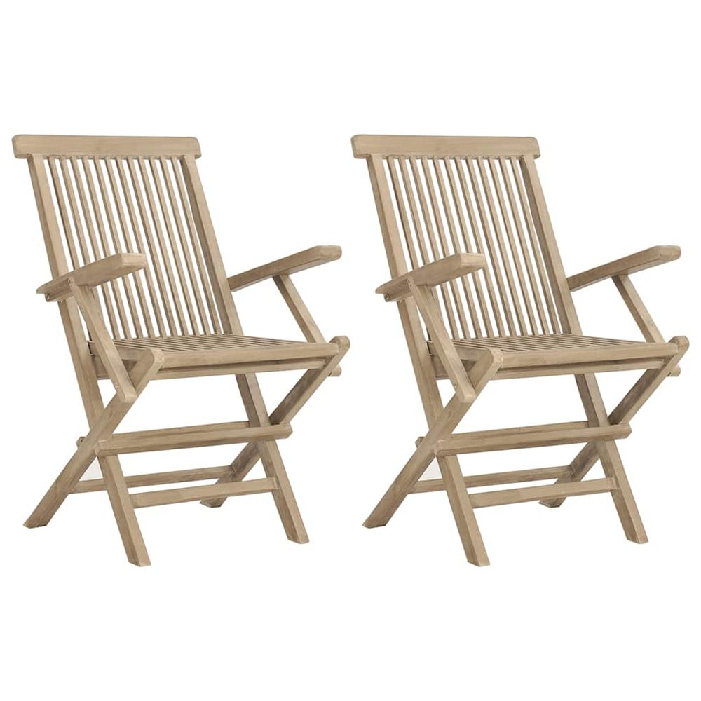 Chaises pliantes (lot de 2) grises, 56 x 61 x 89 cm, en bois massif de teck