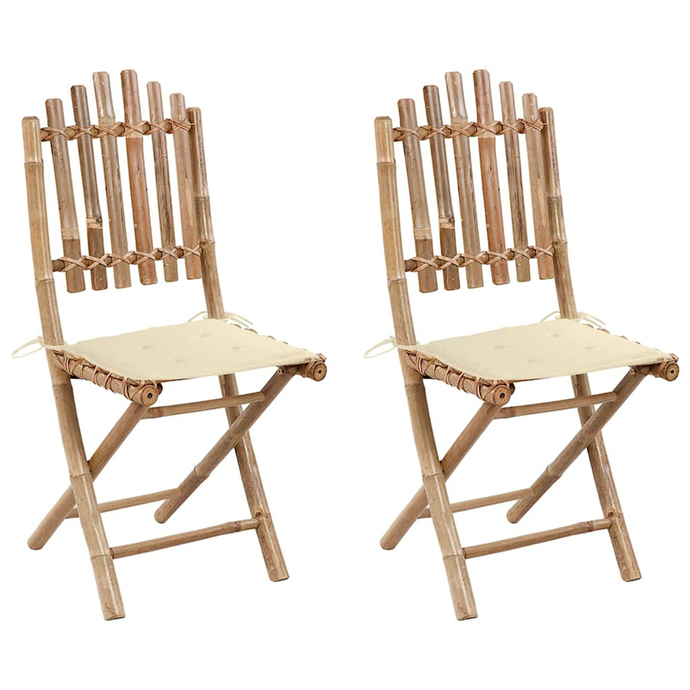 Chaises pliables de jardin lot de 2 avec coussins bambou