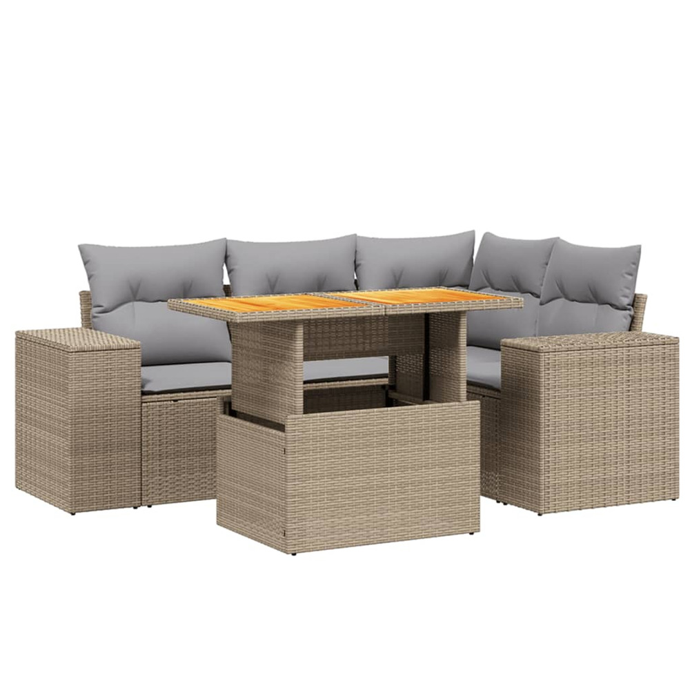 Salon de jardin avec coussins 5 pcs beige résine tressée