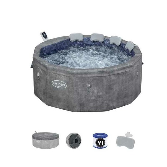 Spa gonflable bestway - lay-z-spa carrara - 140 airjets - 170 x 65 cm - 4 a 6 places - rond (couverture, cartouche, 4 appuie-tet