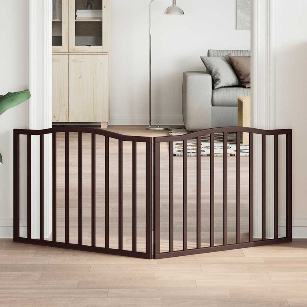 Barrière sécurité pliable chien 2 panneaux bois de peuplier 160cm autoportante brun