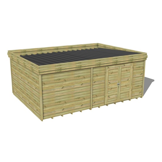 Abri de jardin bois pin traité autoclave 27mm - 6,49x4,34m / 28m2 - bac acier - plancher bois