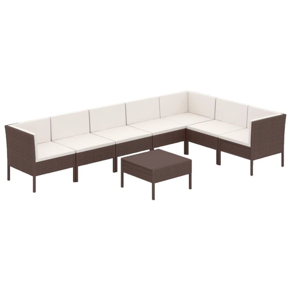 Salon de jardin meuble d'extérieur ensemble de mobilier 8 pièces avec coussins résine tressée marron