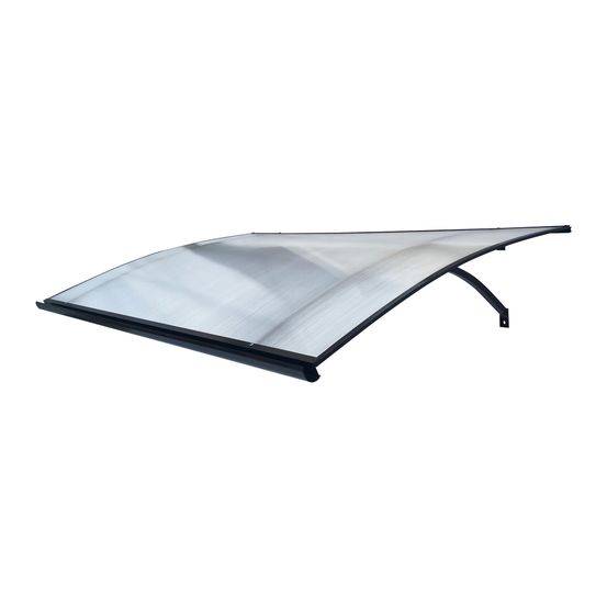 Auvent de porte aluminium l-160 – 160 x 100 cm, cadre gris anthracite ral 7016, toit transparent