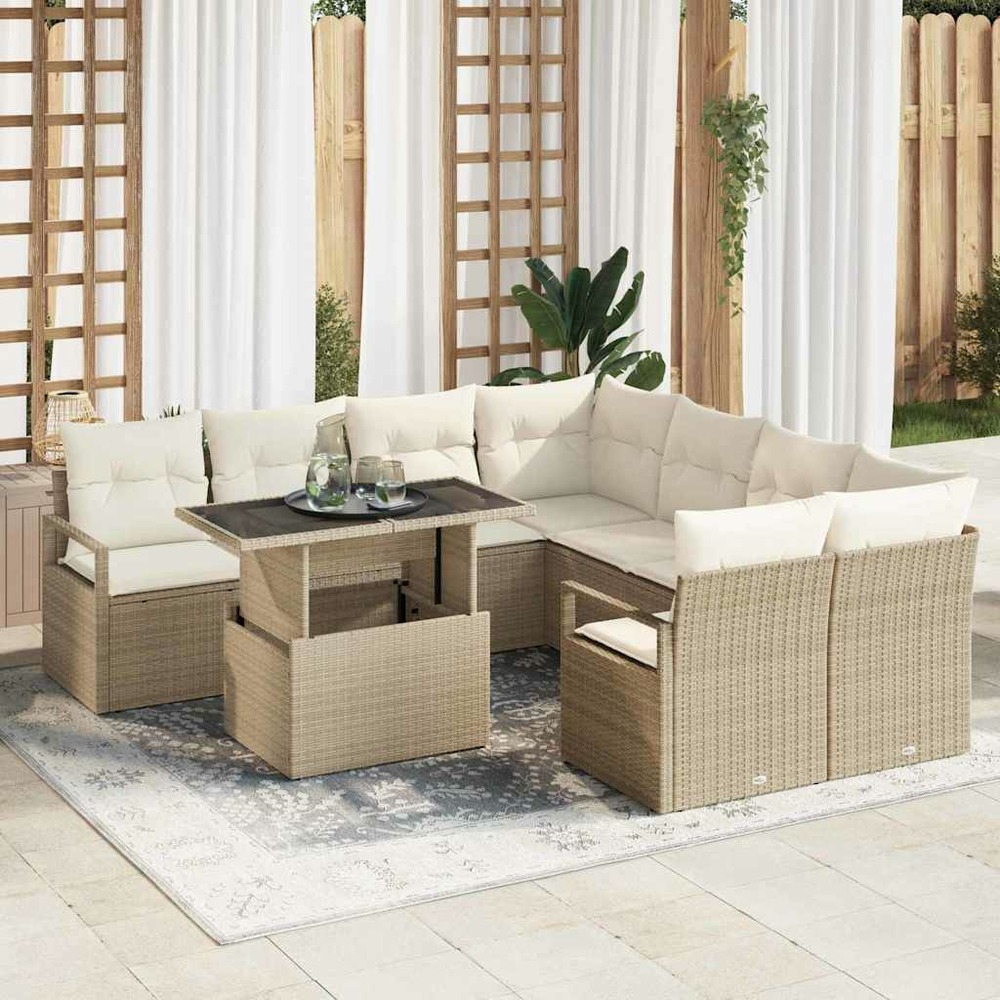 Ensemble de canapé de jardin 9 pcs beige poly rotin
