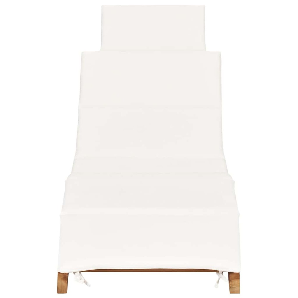 Chaise longue pliable avec coussin blanc crème bois de teck