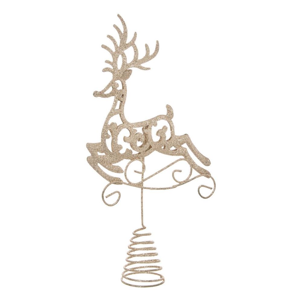 Cimier de sapin rennes pailleté or h. 30 cm