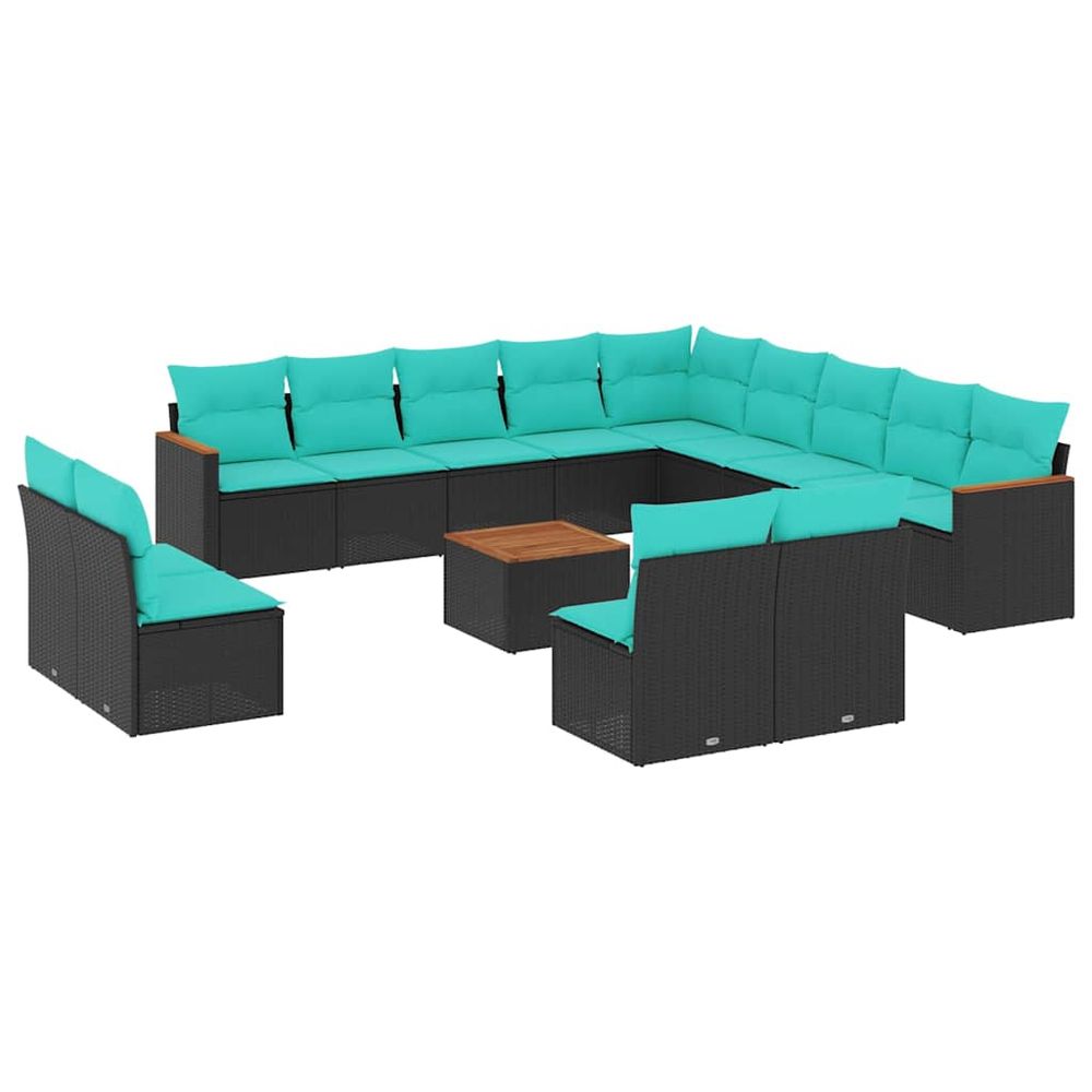 Ensemble de canapé de jardin 14 pcs avec coussins noir