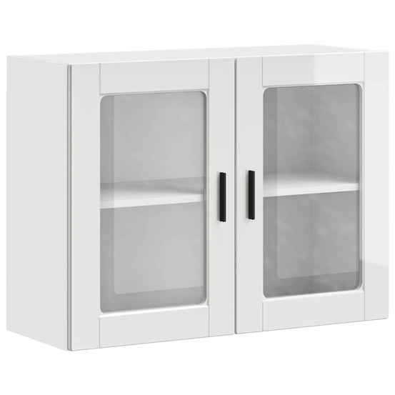 Armoire murale cuisine avec porte en verre porto blanc brillant