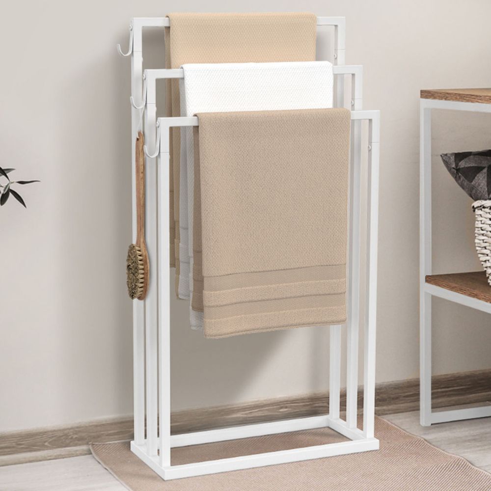 Porte-serviettes sur pied 3 niveaux dallas métal blanc design industriel