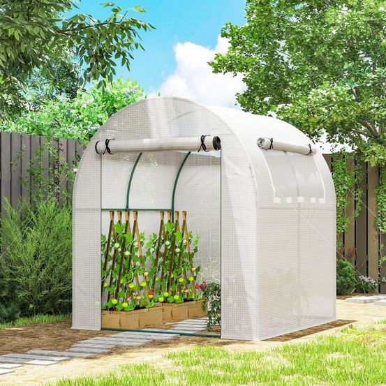 Serre de jardin tunnel acier bâche pe plantes légumes porte fenêtres enroulables 180x180x200cm blanc - comfortxl outdoor living
