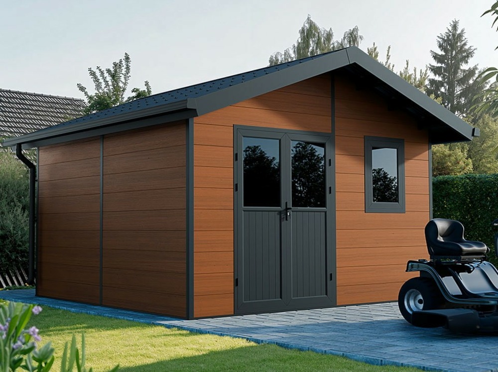 Abri de jardin composite isora - 15m2 brun - cabane atelier / abri velo