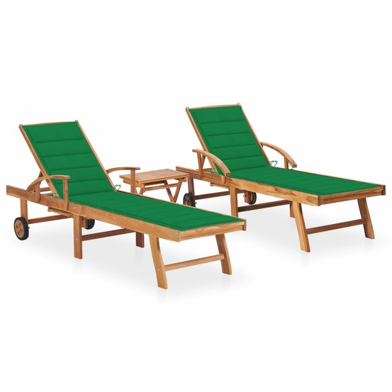Lot de 2 transats chaise longue bain de soleil lit de jardin terrasse meuble d'extérieur avec table et coussin bois de teck s