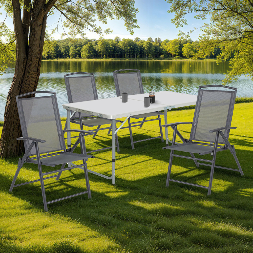 Lot de 4 chaises de jardin pliantes avec accoudoirs alghero métal et textilène gris anthracite