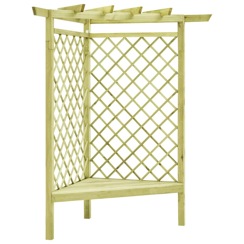 Pergola d'angle avec siège 130x130x197 cm pin imprégné