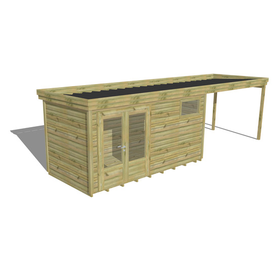 Abri de jardin bois pin traité autoclave 27mm - 7,84x2,14m / 17m2 - bac acier - plancher bois
