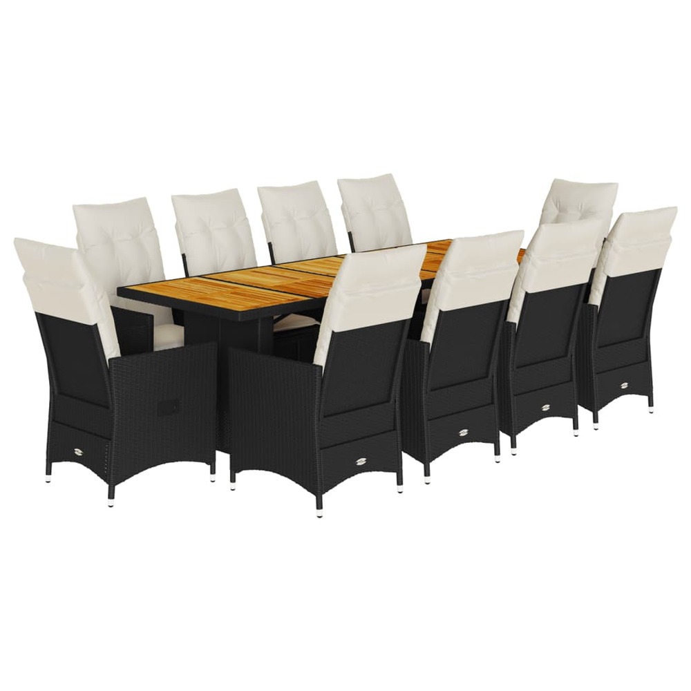 Ensemble de bistro de jardin 11 pcs coussins noir poly rotin